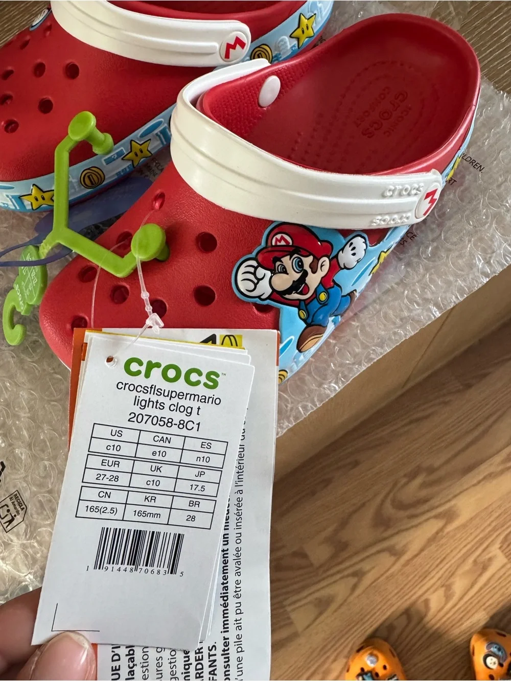 CROCS Red Kids Clogs with White Heel Strap and Blue Trim
